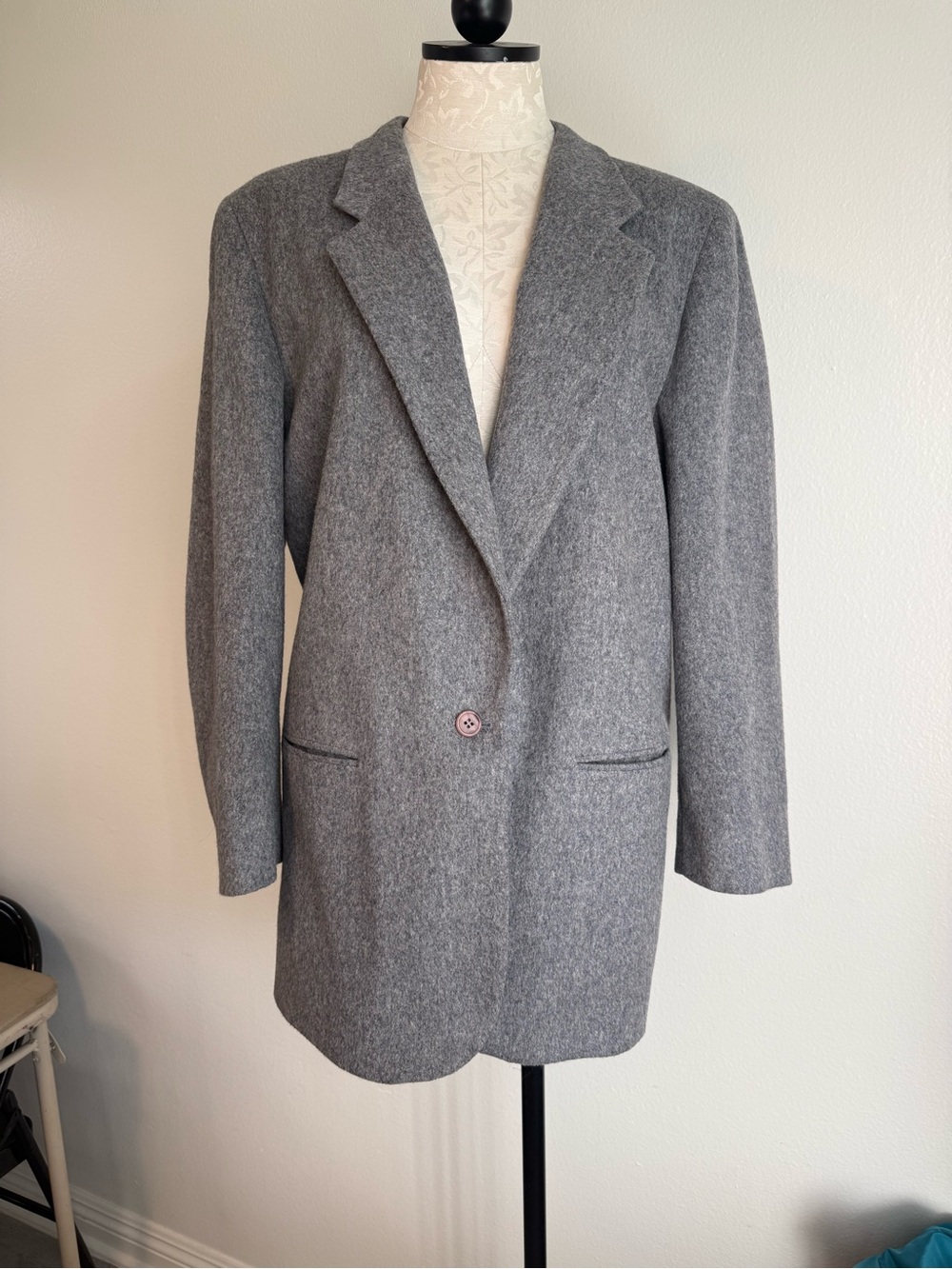 Vintage LL Bean Wool Cashmere Womens Gray Blazer Jacket Coat 14R Large XL